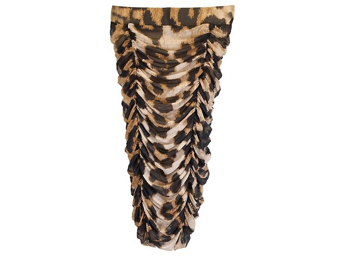 Ganni Rüschender Leopardenmuster-Midi-Mesh-Rock aus braunem Polyester - Ansicht 2