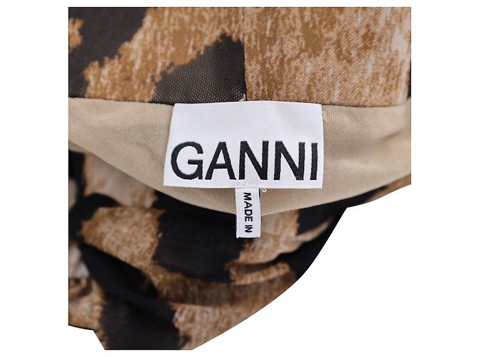 Ganni Rüschender Leopardenmuster-Midi-Mesh-Rock aus braunem Polyester - Ansicht 3