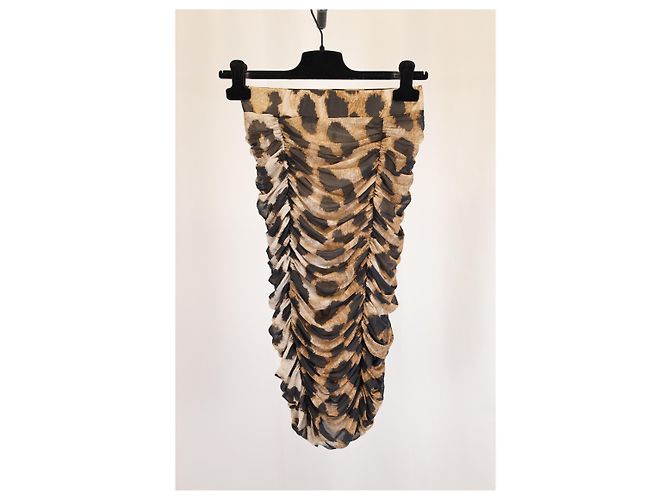 Ganni Rüschender Leopardenmuster-Midi-Mesh-Rock aus braunem Polyester - Ansicht 4