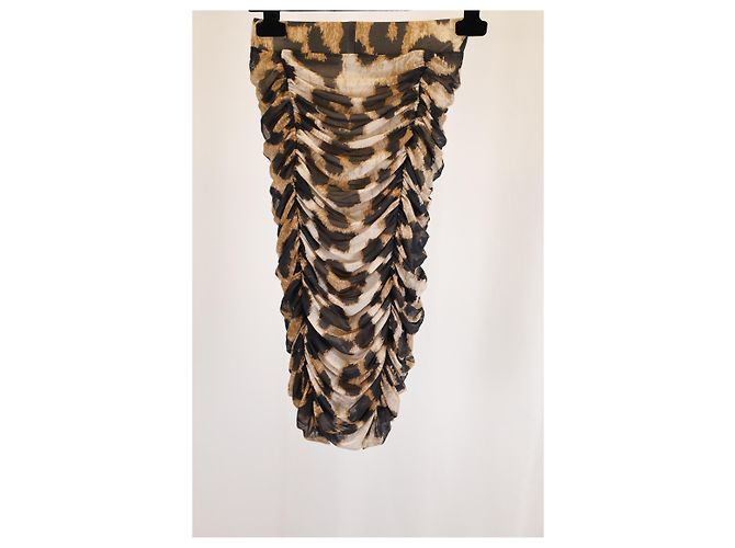 Ganni Rüschender Leopardenmuster-Midi-Mesh-Rock aus braunem Polyester - Ansicht 5