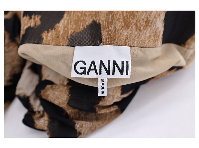 Ganni Rüschender Leopardenmuster-Midi-Mesh-Rock aus braunem Polyester - Ansicht 6