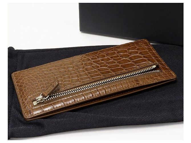 Autre Marque Cartera Larga con Cremallera de Fragmento de Cocodrilo Mate (con Bolsillo para Monedas) Castaño - vista 2