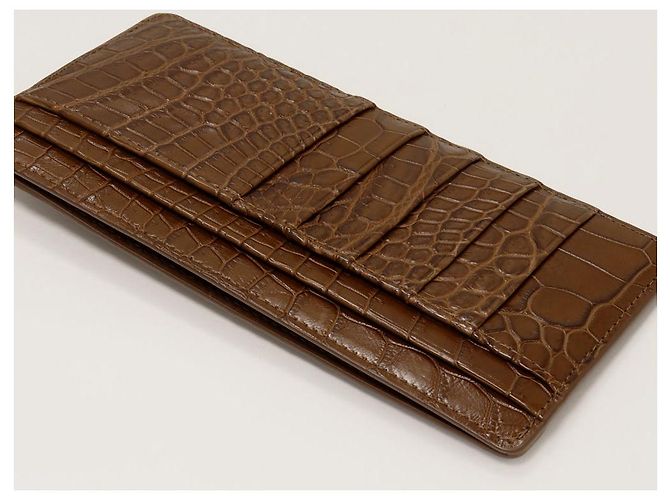Autre Marque Cartera Larga con Cremallera de Fragmento de Cocodrilo Mate (con Bolsillo para Monedas) Castaño - vista 3