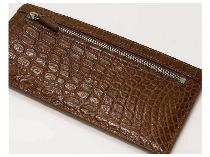 Autre Marque Cartera Larga con Cremallera de Fragmento de Cocodrilo Mate (con Bolsillo para Monedas) Castaño - vista 4