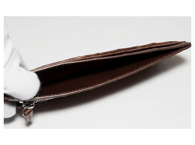 Autre Marque Cartera Larga con Cremallera de Fragmento de Cocodrilo Mate (con Bolsillo para Monedas) Castaño - vista 5