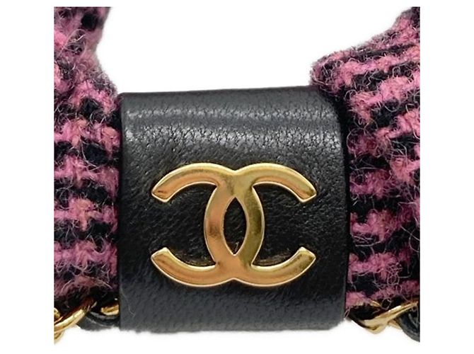 Scrunchie Chanel Negro Rosa Gold hardware - vista 5