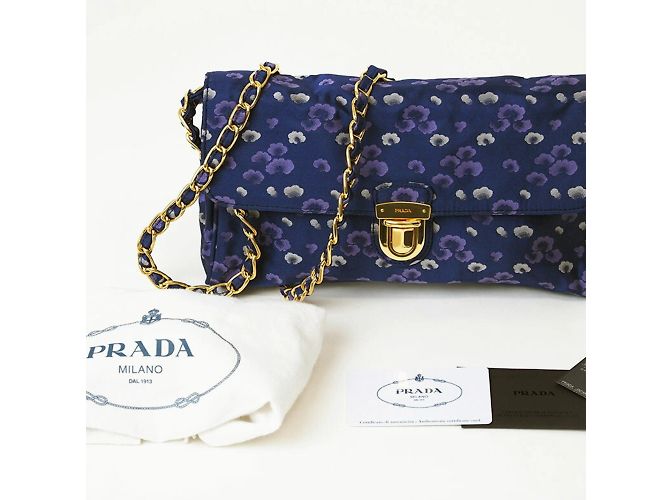 Borsa a spalla in nylon Prada con catena Blu navy - vista 10