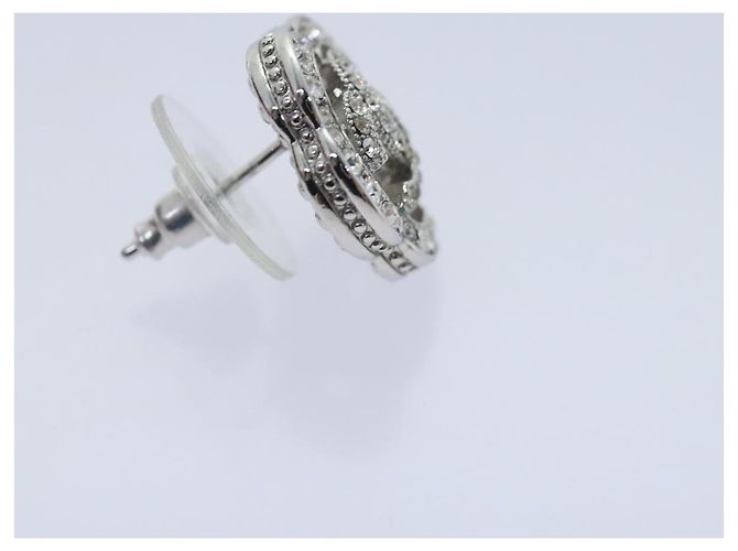 Orecchini CHANEL Camelia in metallo argento CC Auth 89077 - vista 11