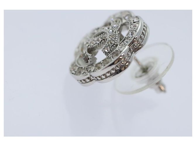 Orecchini CHANEL Camelia in metallo argento CC Auth 89077 - vista 4