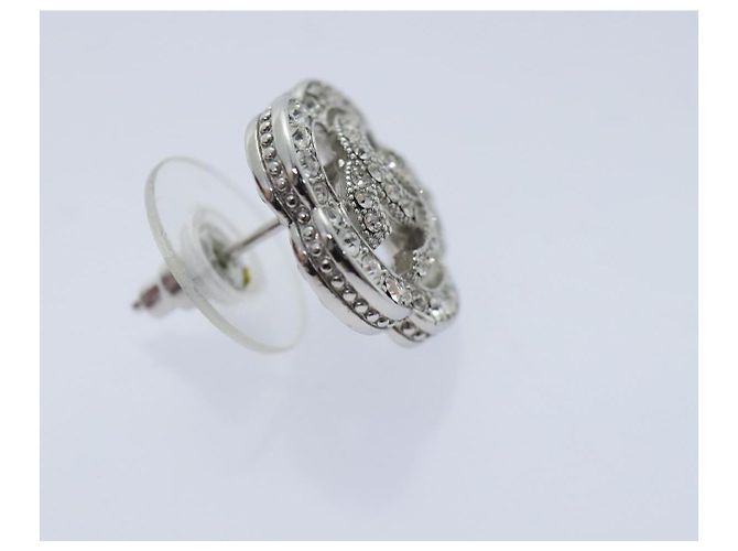 Orecchini CHANEL Camelia in metallo argento CC Auth 89077 - vista 6