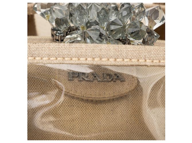 Borsa a cornice in tela PVC decorata con cristalli Prada Beige - vista 10