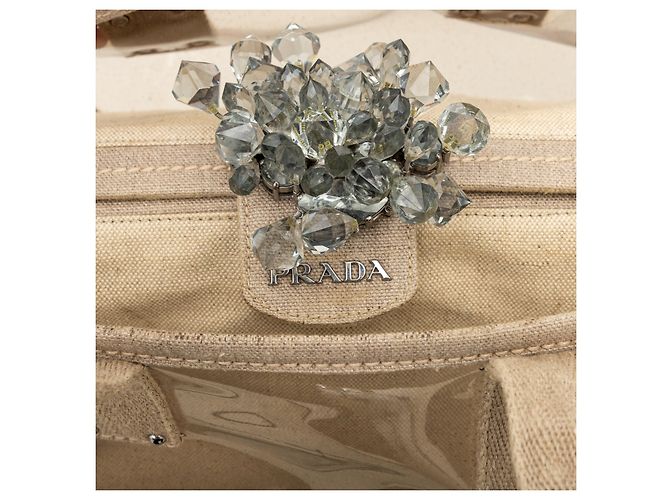 Borsa a cornice in tela PVC decorata con cristalli Prada Beige - vista 12