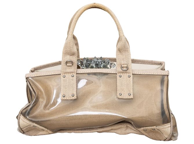 Borsa a cornice in tela PVC decorata con cristalli Prada Beige - vista 3