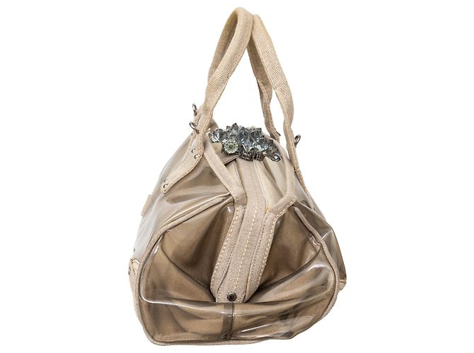 Borsa a cornice in tela PVC decorata con cristalli Prada Beige - vista 5
