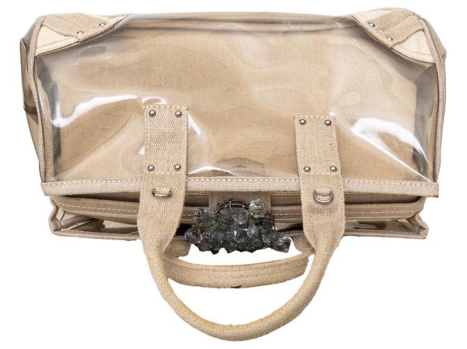 Borsa a cornice in tela PVC decorata con cristalli Prada Beige - vista 6
