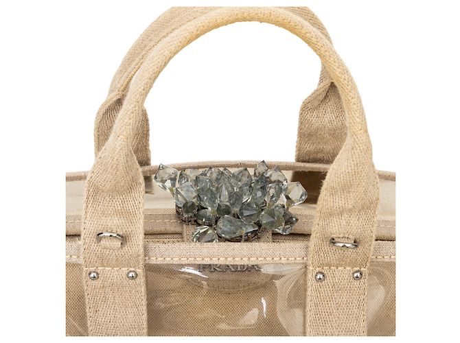 Borsa a cornice in tela PVC decorata con cristalli Prada Beige - vista 8