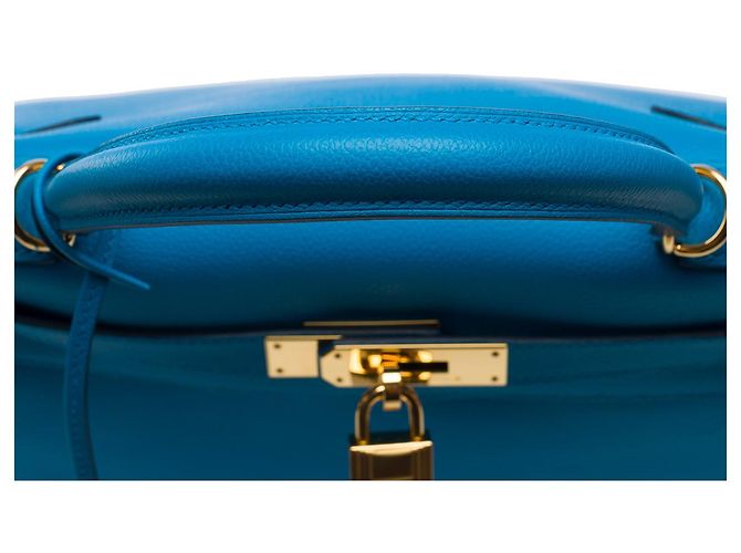 Hermès Sac HERMES Kelly 28 en Cuir Bleu - 102123 - vue 11