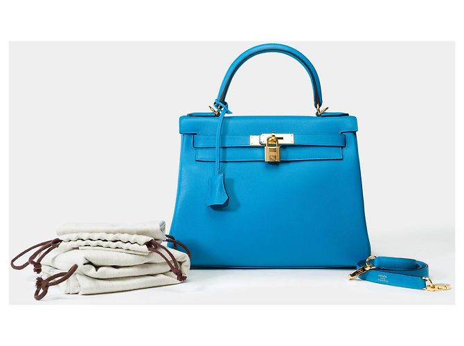 Hermès Sac HERMES Kelly 28 en Cuir Bleu - 102123 - vue 2