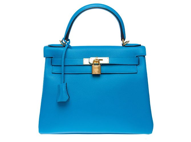 Hermès Sac HERMES Kelly 28 en Cuir Bleu - 102123 - vue 3