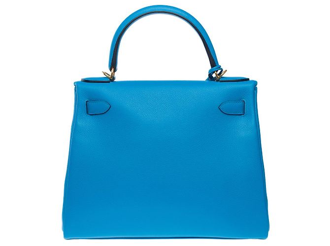 Hermès Sac HERMES Kelly 28 en Cuir Bleu - 102123 - vue 4