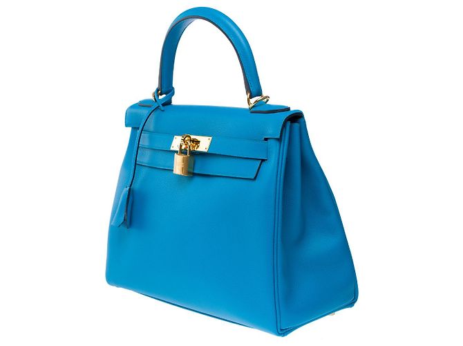 Hermès Sac HERMES Kelly 28 en Cuir Bleu - 102123 - vue 5