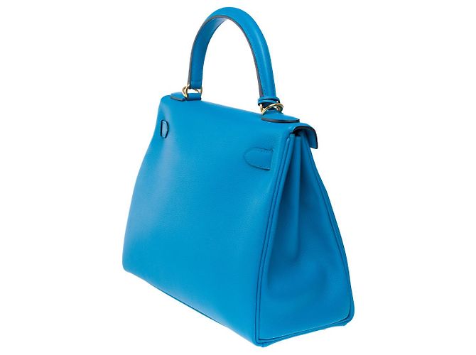 Hermès Sac HERMES Kelly 28 en Cuir Bleu - 102123 - vue 6