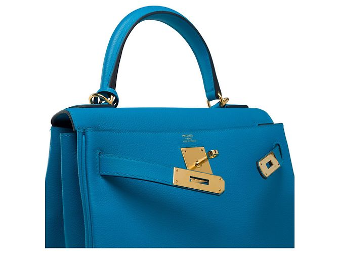 Hermès Sac HERMES Kelly 28 en Cuir Bleu - 102123 - vue 7