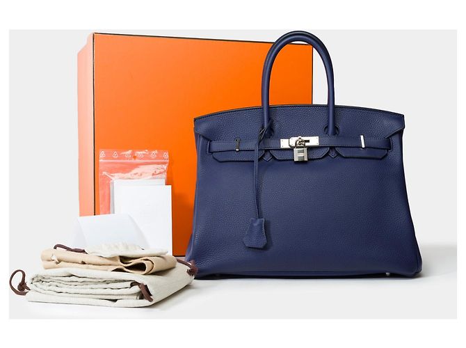 Hermès HERMES Birkin 35 Bag in Blue Leather - 102149 - view 2