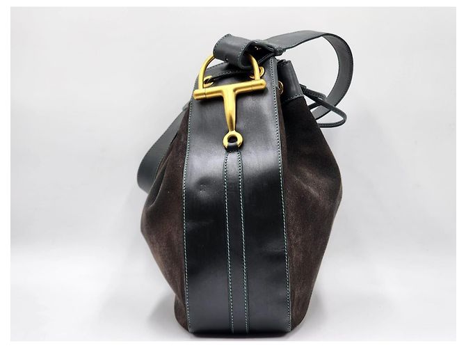 Gucci Vintage Pferdebit Zugbeutel Tasche Dunkelgrün - Ansicht 6