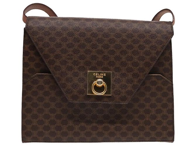 Céline Borsa a spalla in tela Macadam CELINE in pelle PVC marrone oro Auth ki4788 D'oro - vista 13