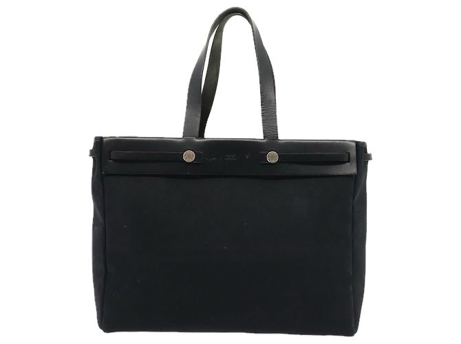 Hermès HERMES Herbag Cabas GM Tote Tasche Canvas Leder Schwarz Silber Auth ep5581 - Ansicht 13