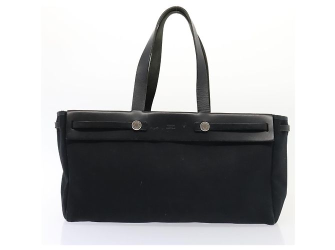 Hermès HERMES Herbag Cabas GM Tote Tasche Canvas Leder Schwarz Silber Auth ep5581 - Ansicht 21