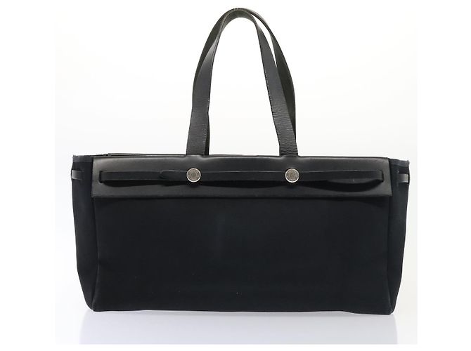 Hermès HERMES Herbag Cabas GM Tote Tasche Canvas Leder Schwarz Silber Auth ep5581 - Ansicht 22