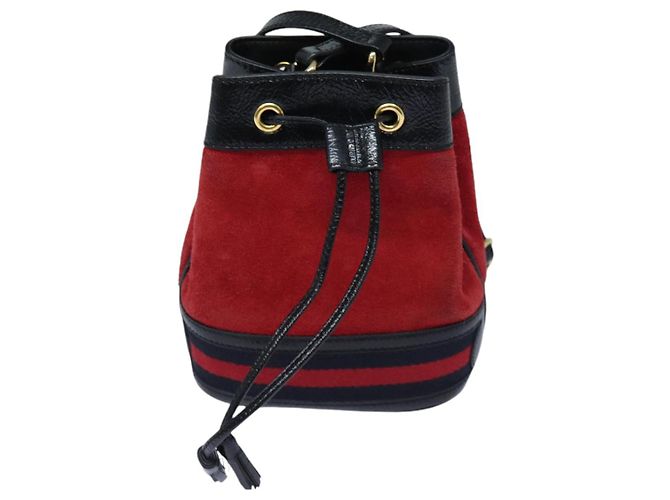 Borsa a Spalla GUCCI Sherry Line Camoscio Rosso Oro Blu Navy 550620 Auth bs18146 D'oro - vista 13