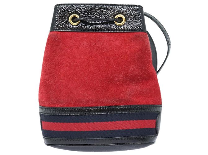 Borsa a Spalla GUCCI Sherry Line Camoscio Rosso Oro Blu Navy 550620 Auth bs18146 D'oro - vista 2