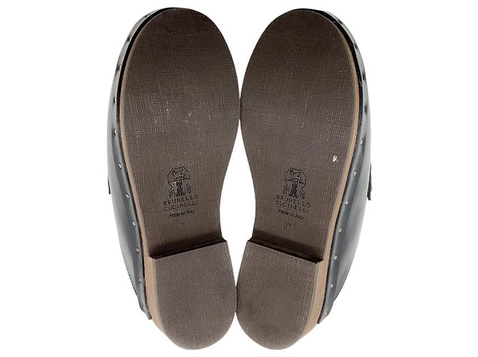 Zoccoli in pelle nera Brunello Cucinelli con shearling e Monili - vista 6