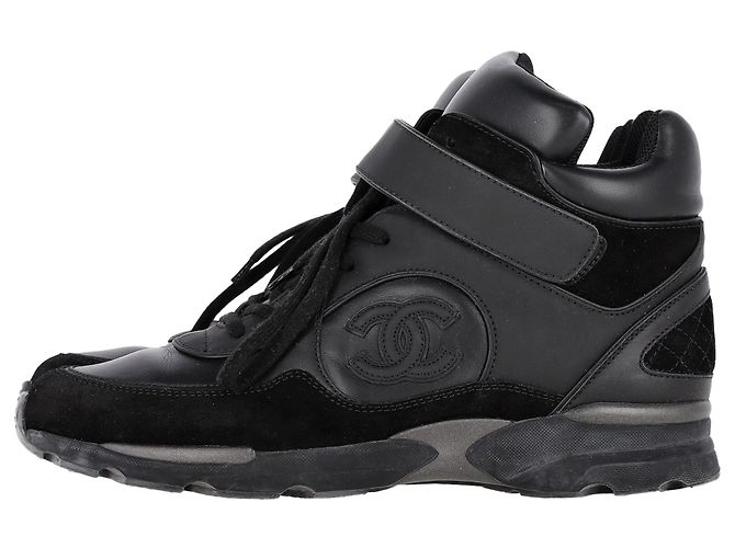 Sneakers alte Chanel CC in pelle nera e camoscio Nero - vista 6