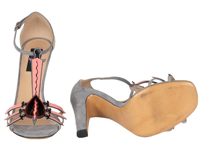 Valentino Garavani Sandali T Strap Valentino Love Blade in suede grigio - '10s Multicolore - vista 4