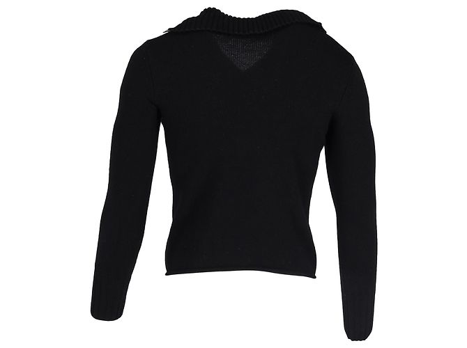 Schwarzer Wollpullover mit Novacheck-Besatz von Burberry mit halber Knopfleiste - Ansicht 3