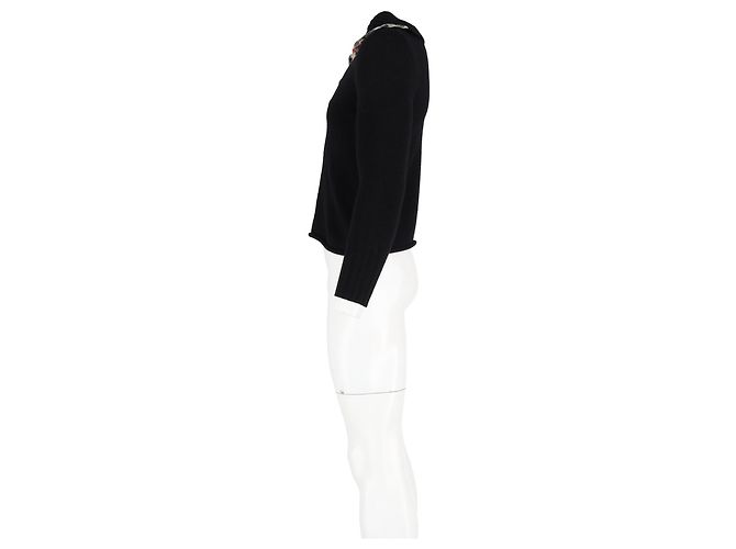Schwarzer Wollpullover mit Novacheck-Besatz von Burberry mit halber Knopfleiste - Ansicht 5