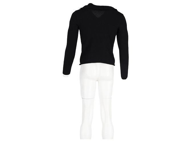 Schwarzer Wollpullover mit Novacheck-Besatz von Burberry mit halber Knopfleiste - Ansicht 6