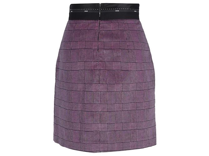 Falda mini A-line de lana rosa con estampado de cuadros Príncipe de Gales MSGM - vista 3