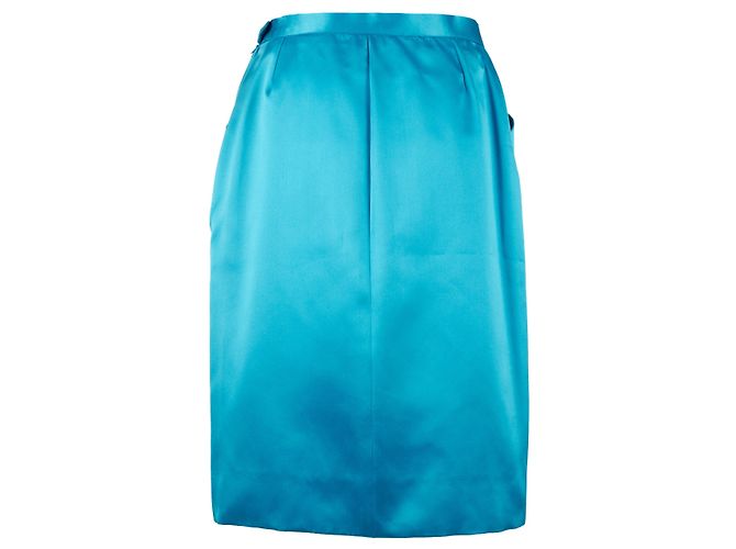 Saia lápis de cetim Yves Saint Laurent Rive Gauche - anos 80 Azul - vista 4