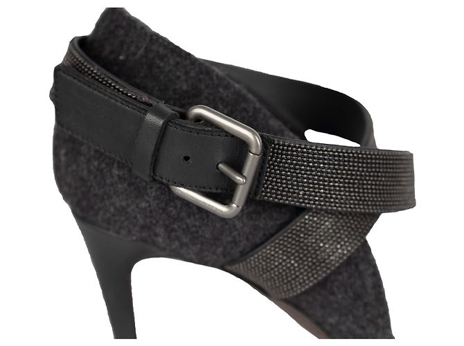 Brunello Cucinelli Monili Beaded Ankle Strap Python Leather Pumps - '10s Grey - view 5