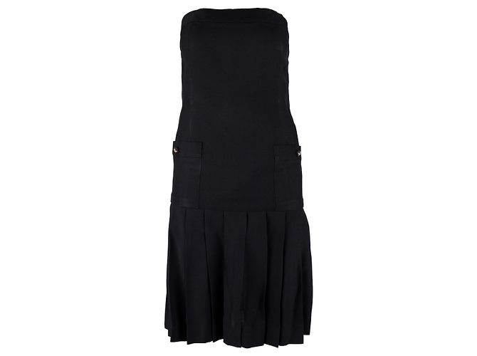 Chanel Faltenkleid mit Träger - 80er Jahre Schwarz - Ansicht 2
