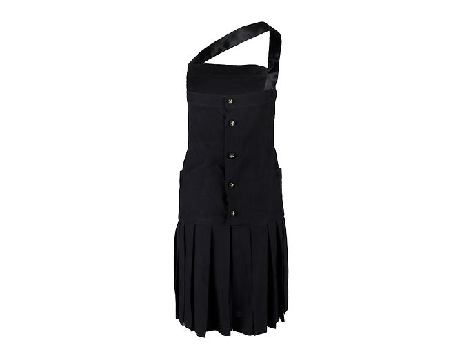 Chanel Faltenkleid mit Träger - 80er Jahre Schwarz - Ansicht 3