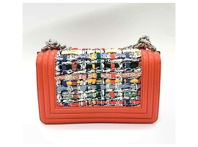 Borsa a spalla in pelle tweed Chanel Boy con catena Arancione - vista 2