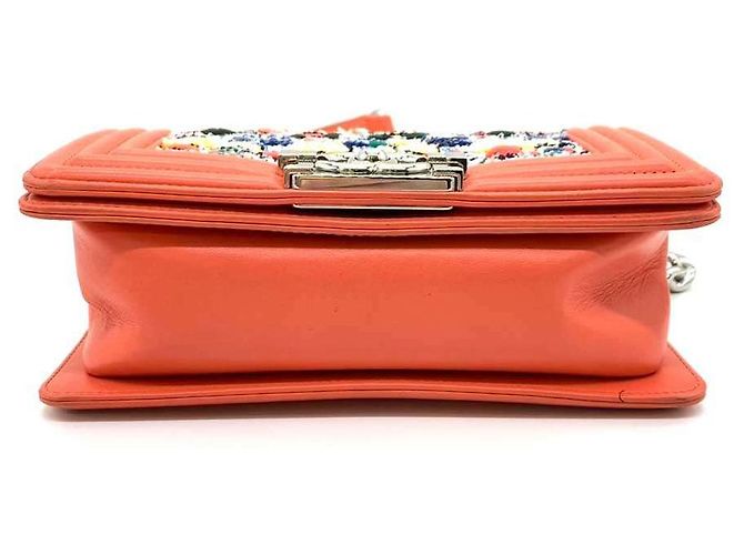 Borsa a spalla in pelle tweed Chanel Boy con catena Arancione - vista 3