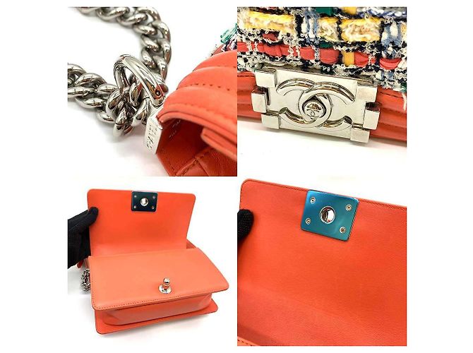 Borsa a spalla in pelle tweed Chanel Boy con catena Arancione - vista 6