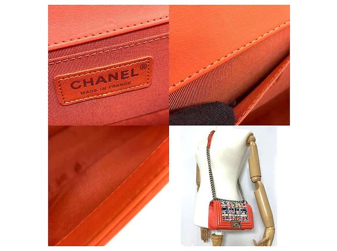 Borsa a spalla in pelle tweed Chanel Boy con catena Arancione - vista 8